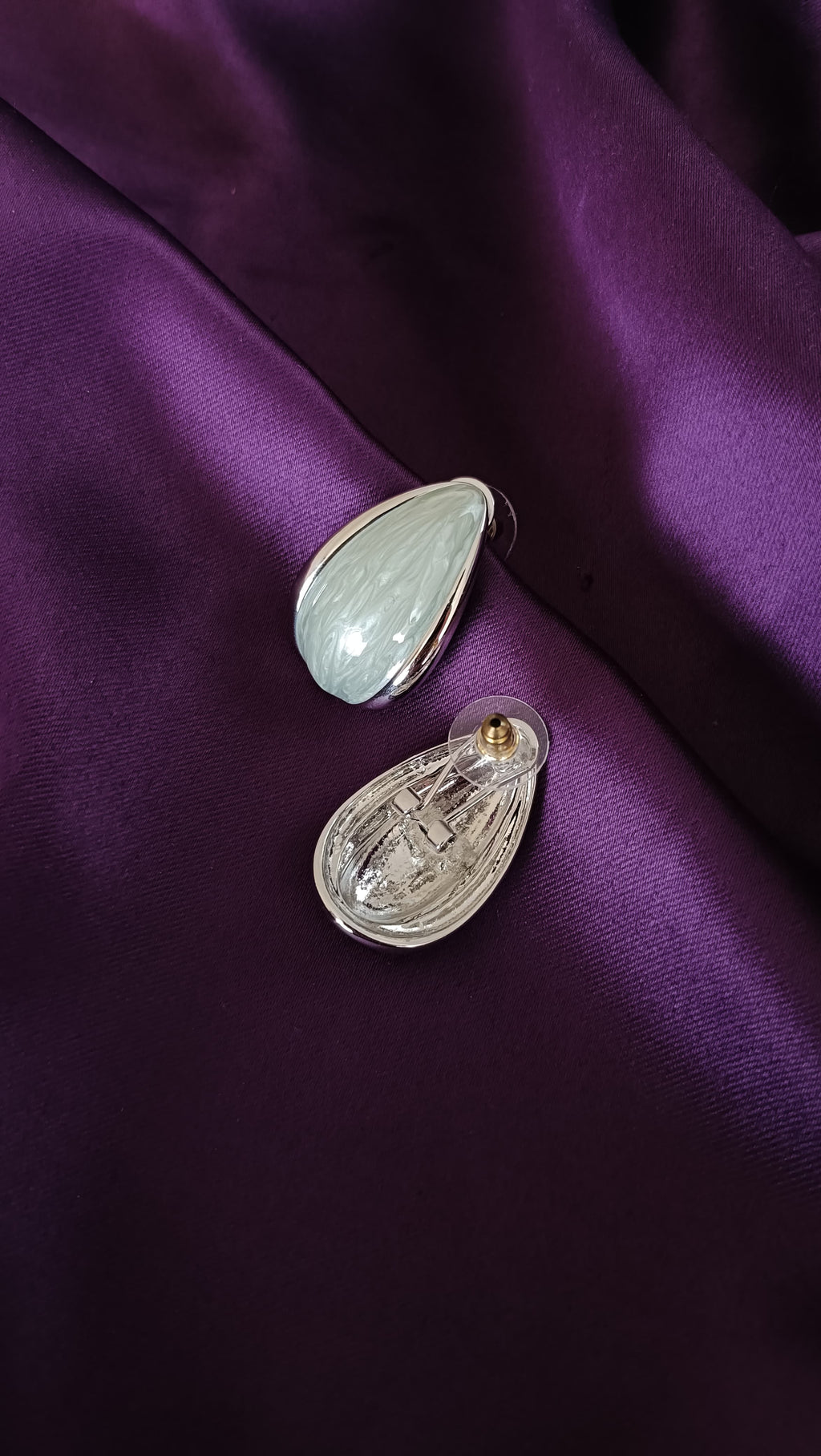 Silver Teardrop Textured Stud Earrings