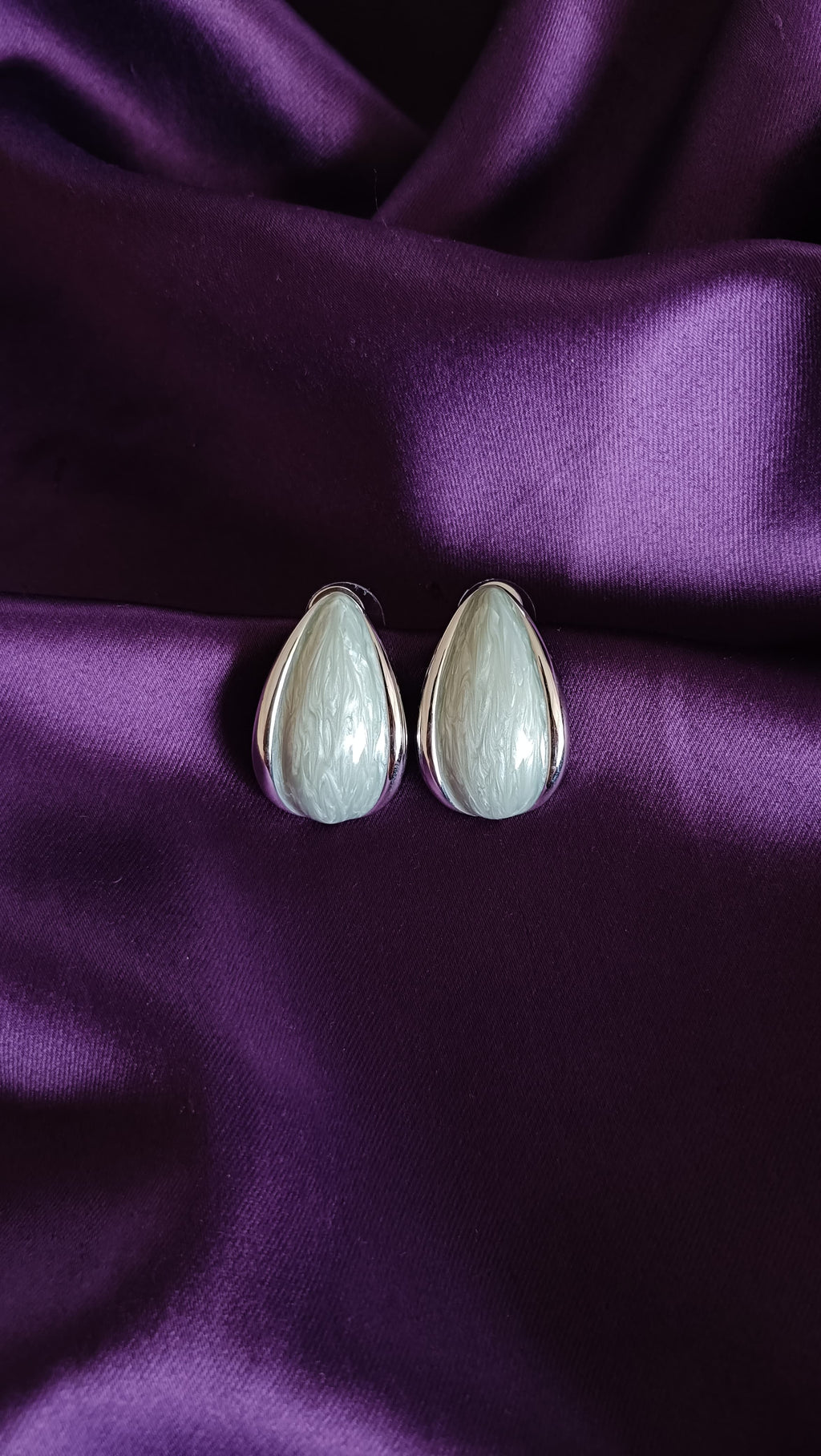Silver Teardrop Textured Stud Earrings