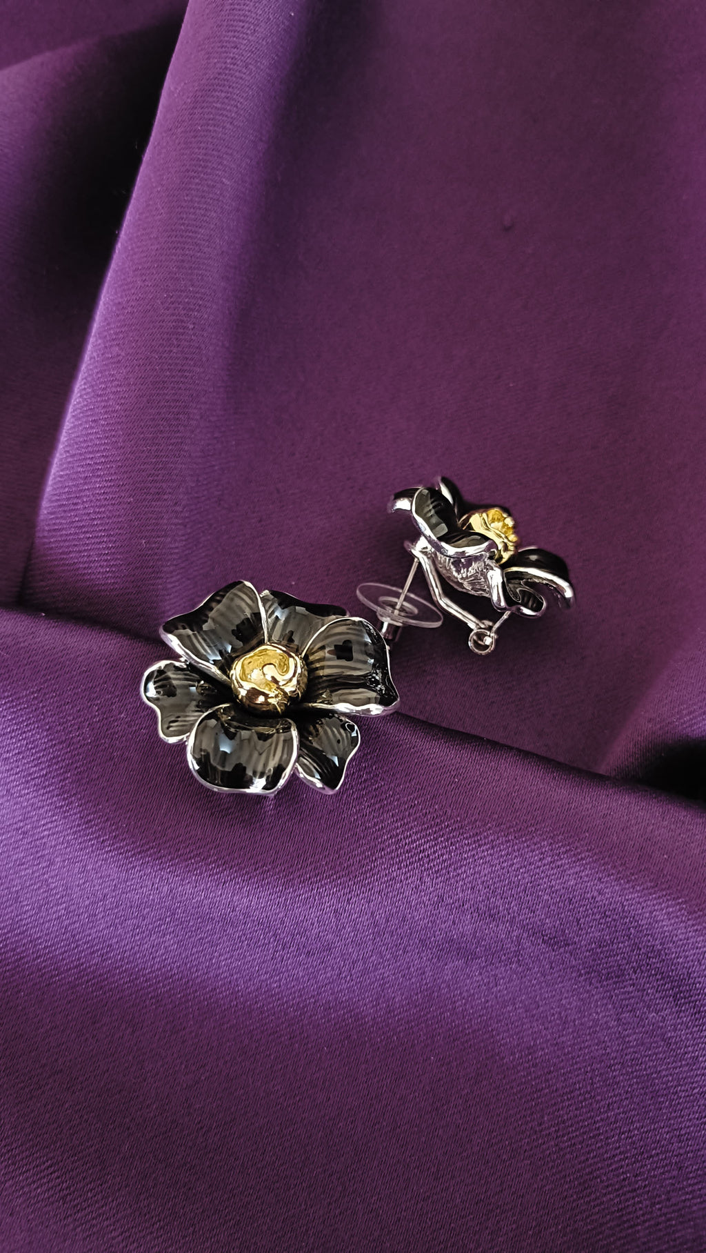 Noir Bloom Black Floral Earrings