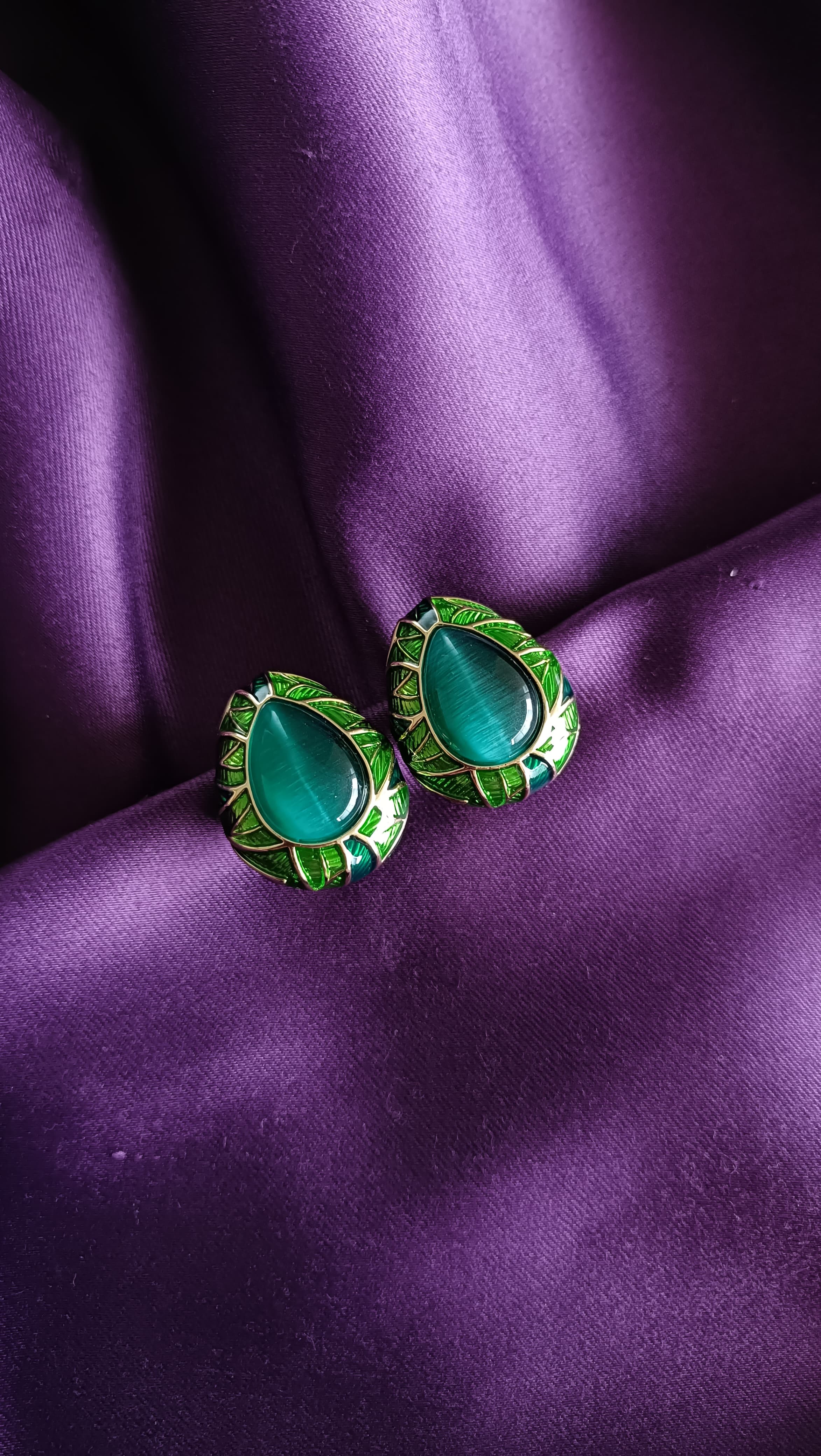 Emerald Mosaic Teardrop Stud Earrings