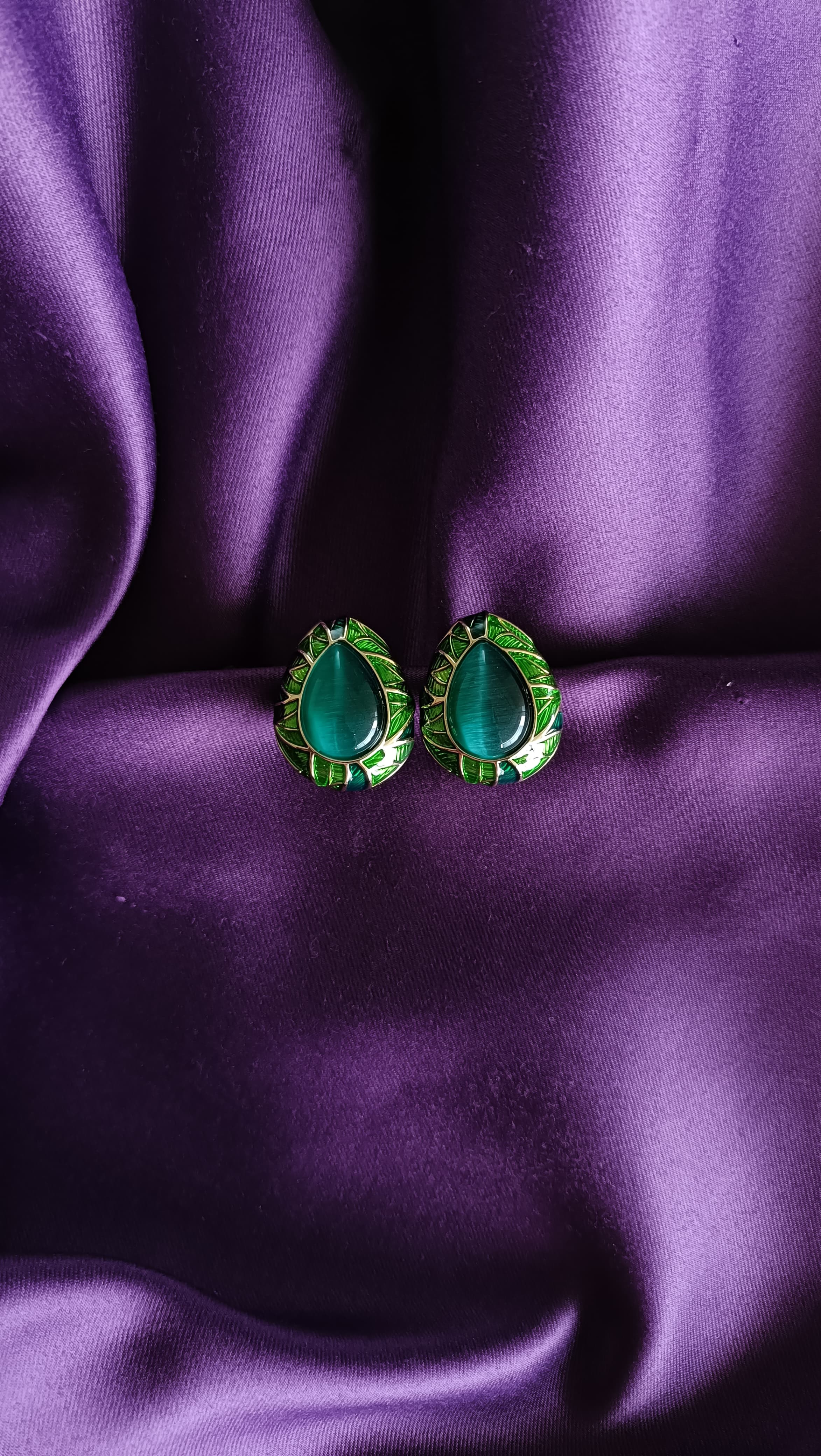 Emerald Mosaic Teardrop Stud Earrings