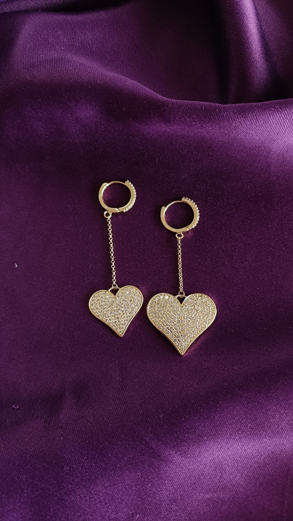 Pavé Heart Chain Drop Earrings