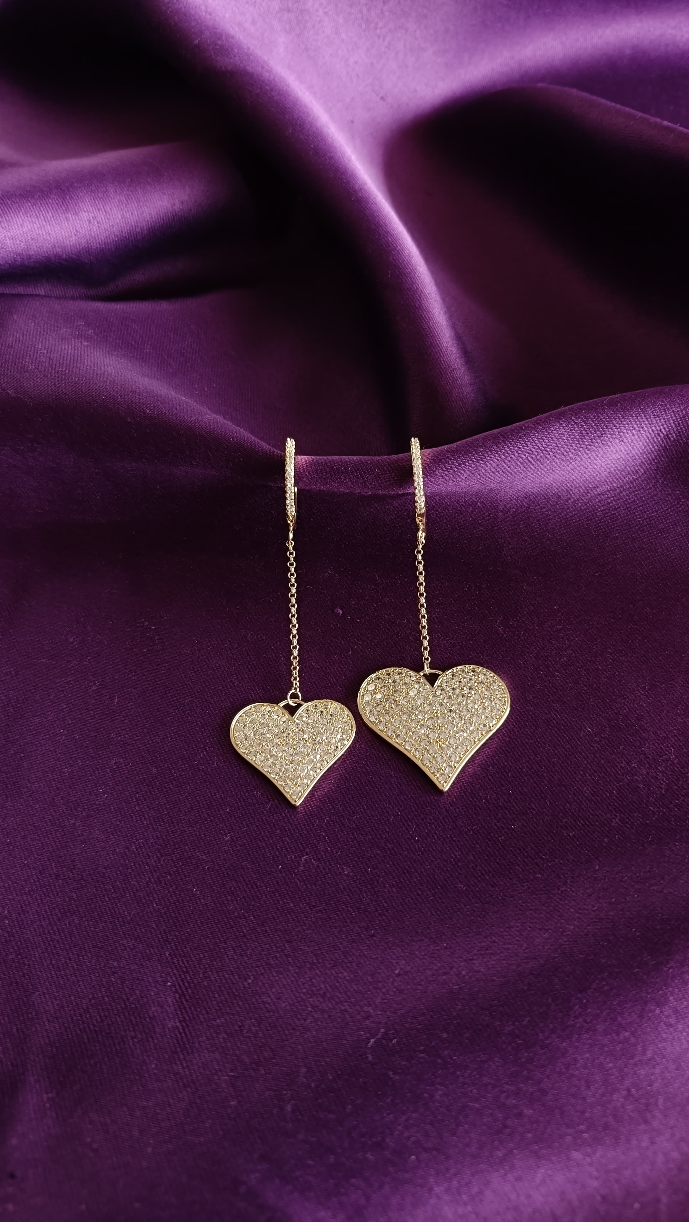 Pavé Heart Chain Drop Earrings