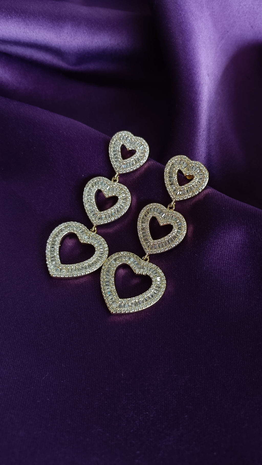 Triple Open Heart Baguette Crystal Drop Earrings