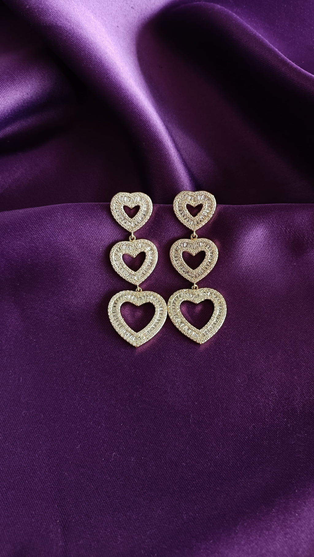 Triple Open Heart Baguette Crystal Drop Earrings