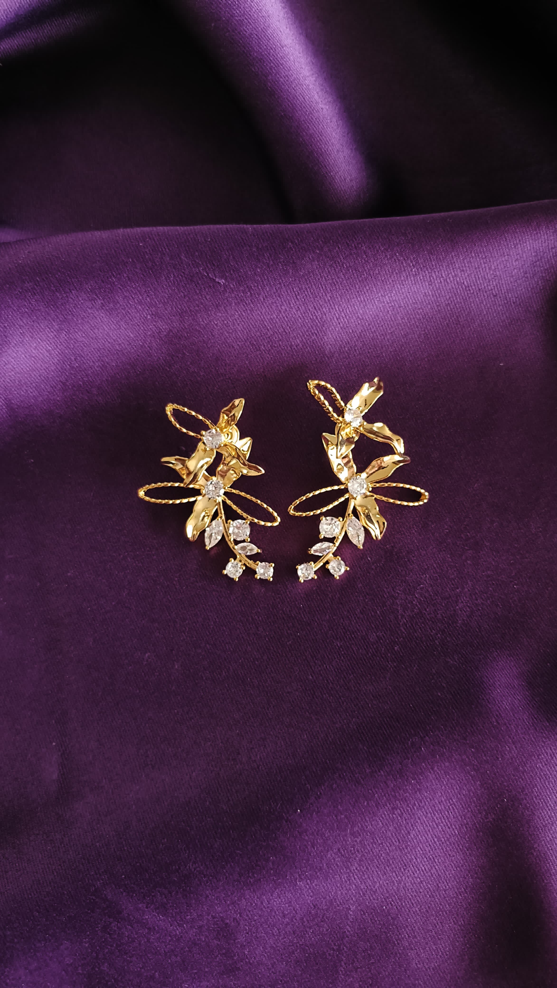 Gold Botanical Dragonfly Crystal Drop Earrings