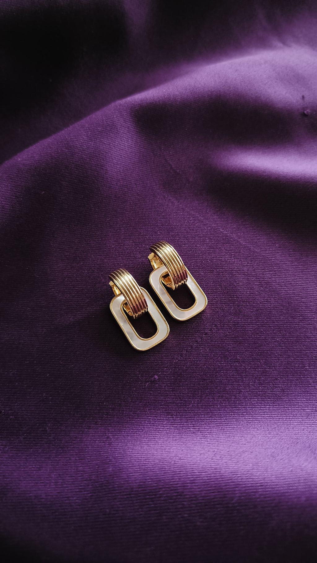 White Enamel Open Rectangle Huggie Drop Earrings