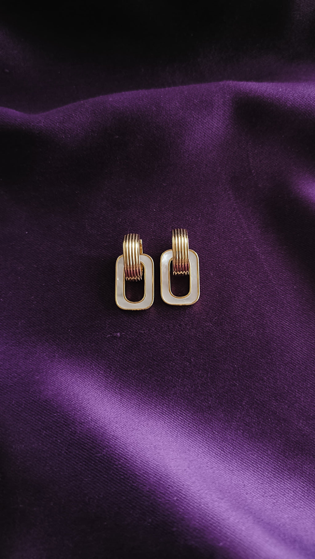 White Enamel Open Rectangle Huggie Drop Earrings