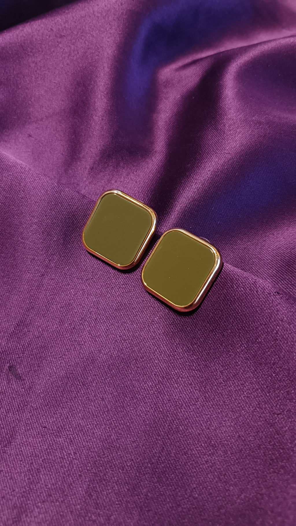 Olive Square Enamel Stud Earrings