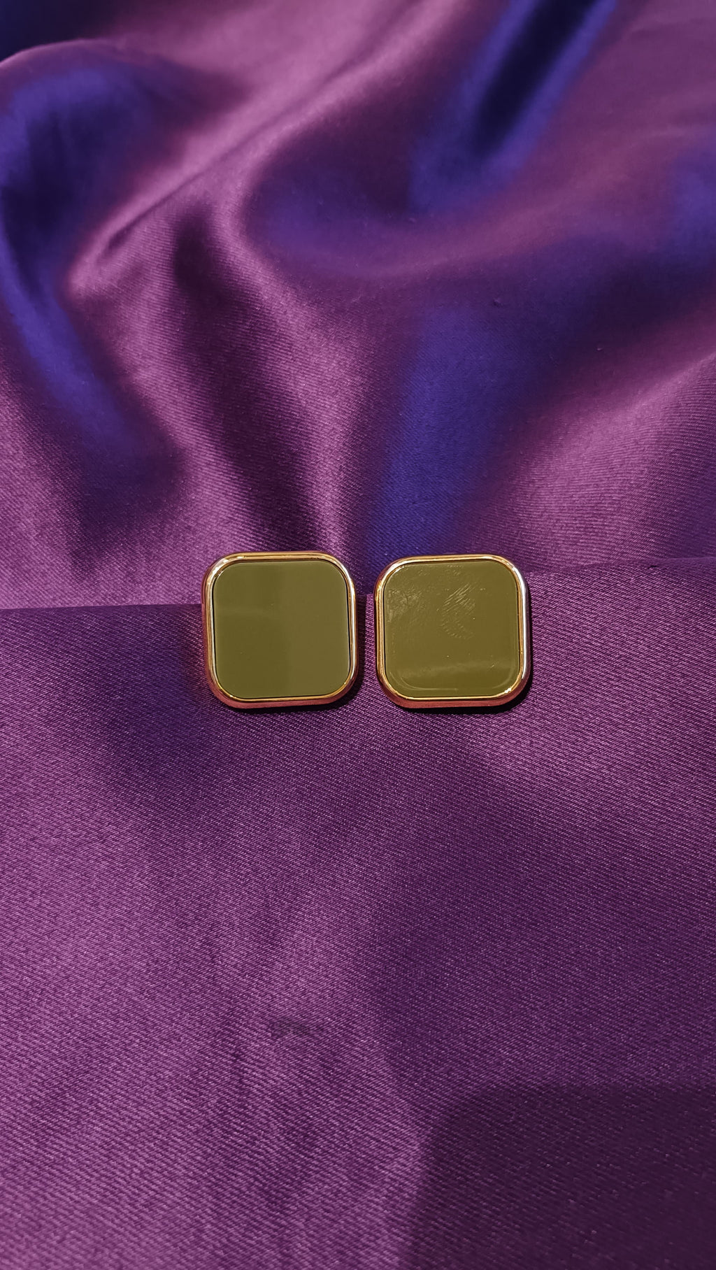 Olive Square Enamel Stud Earrings