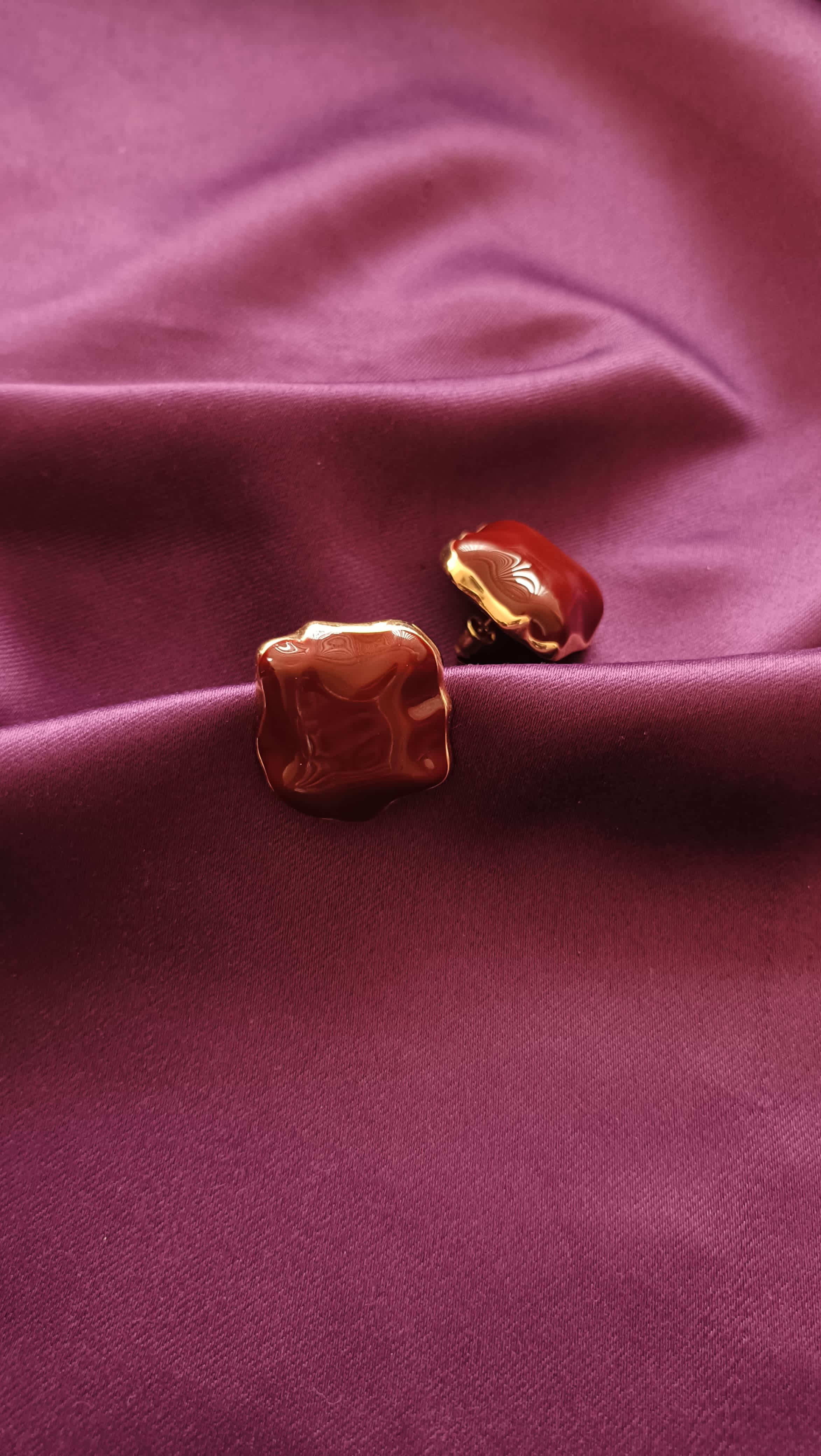 Crimson Enamel Stud Earrings