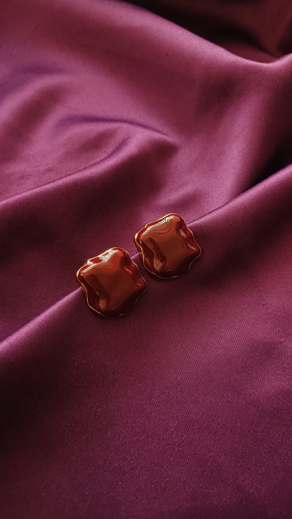 Crimson Enamel Stud Earrings