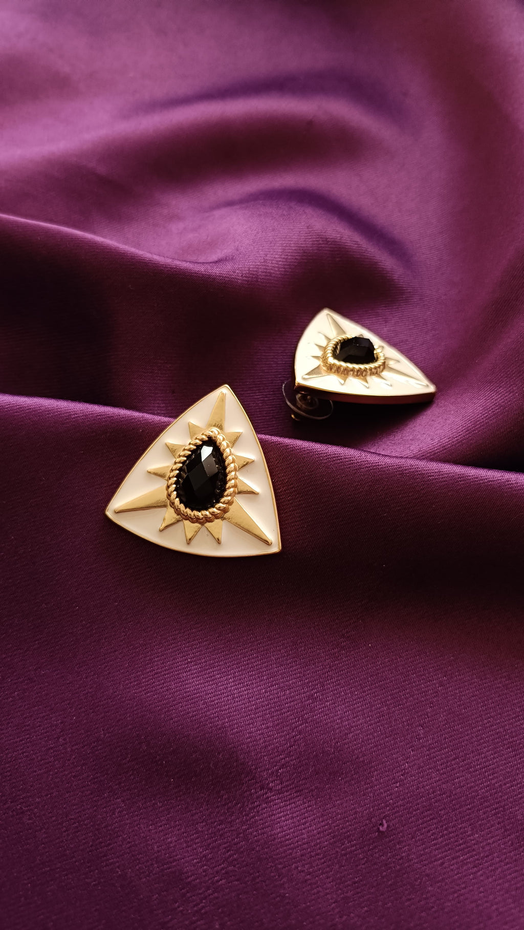 Solar Triangle Onyx Stud Earrings