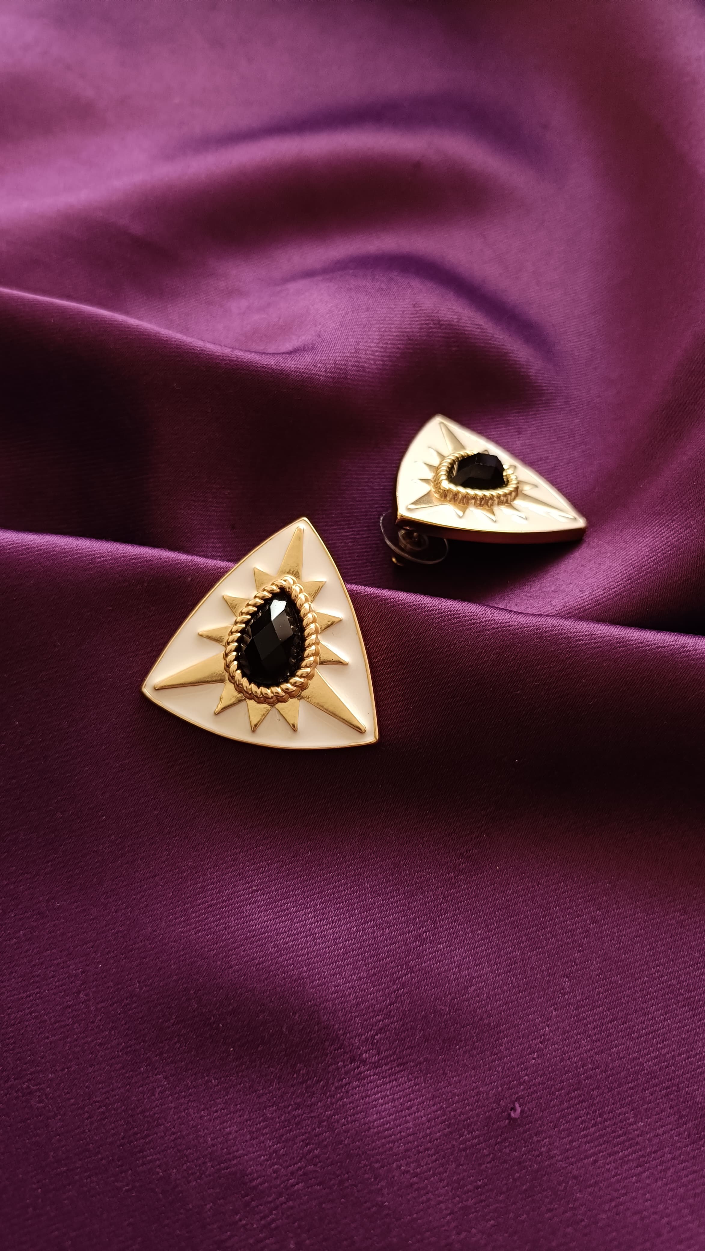 Solar Triangle Onyx Stud Earrings