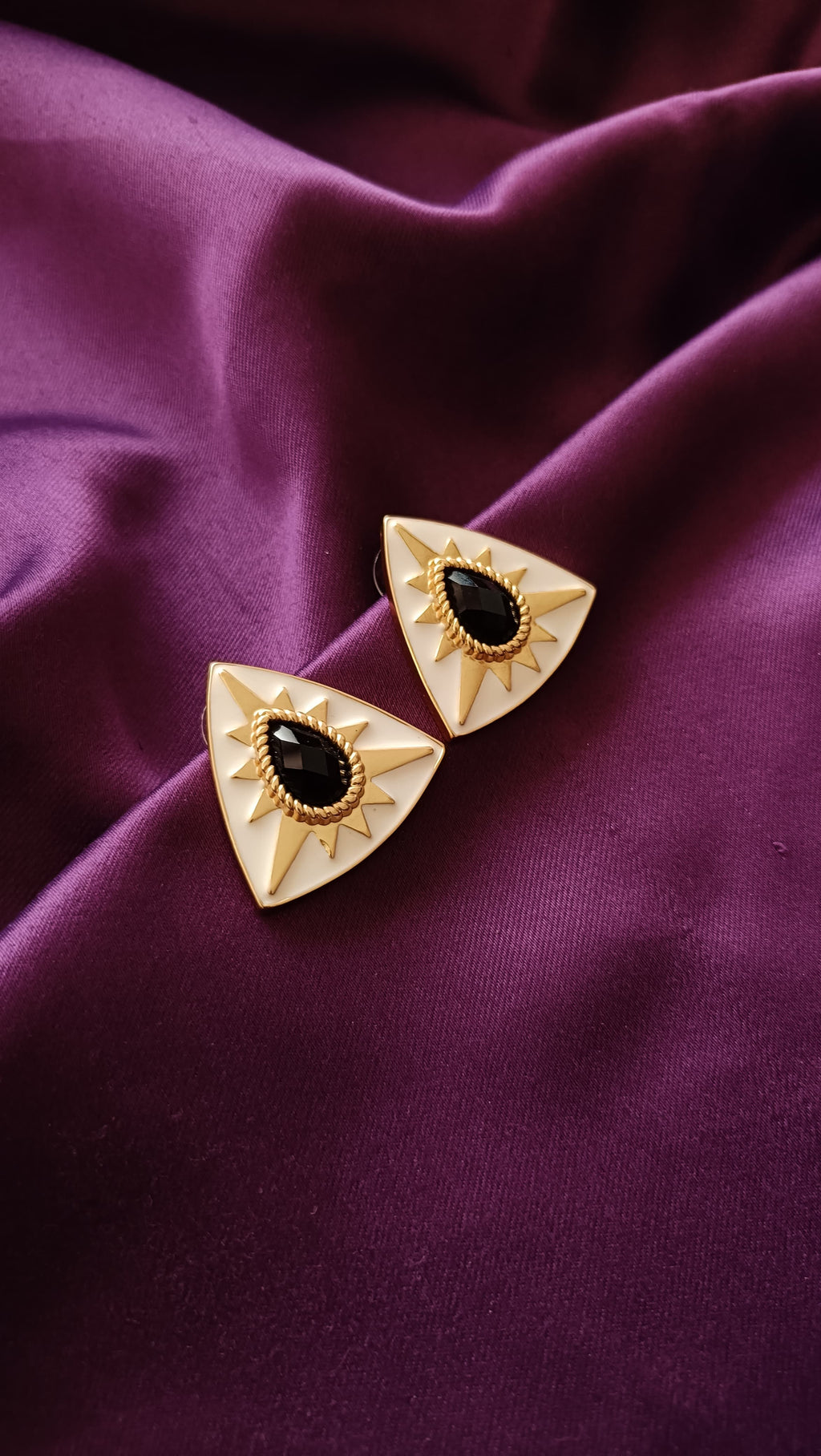 Solar Triangle Onyx Stud Earrings