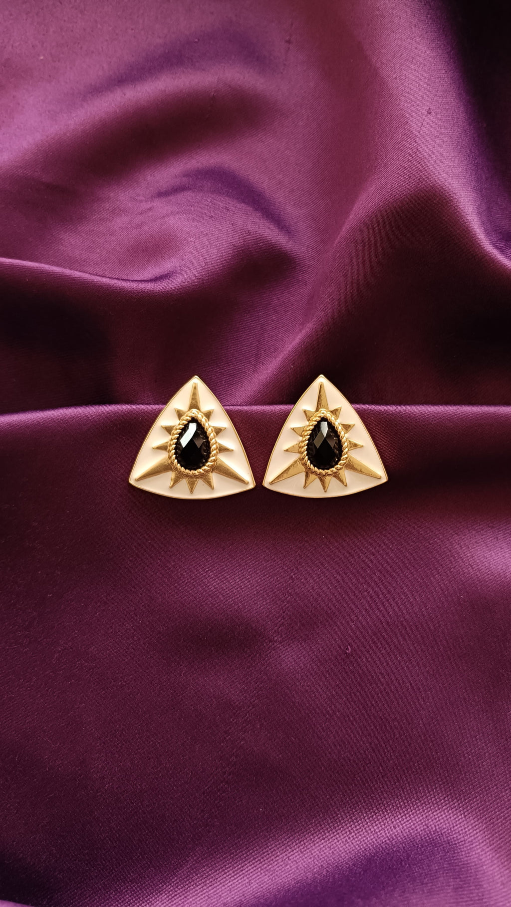 Solar Triangle Onyx Stud Earrings