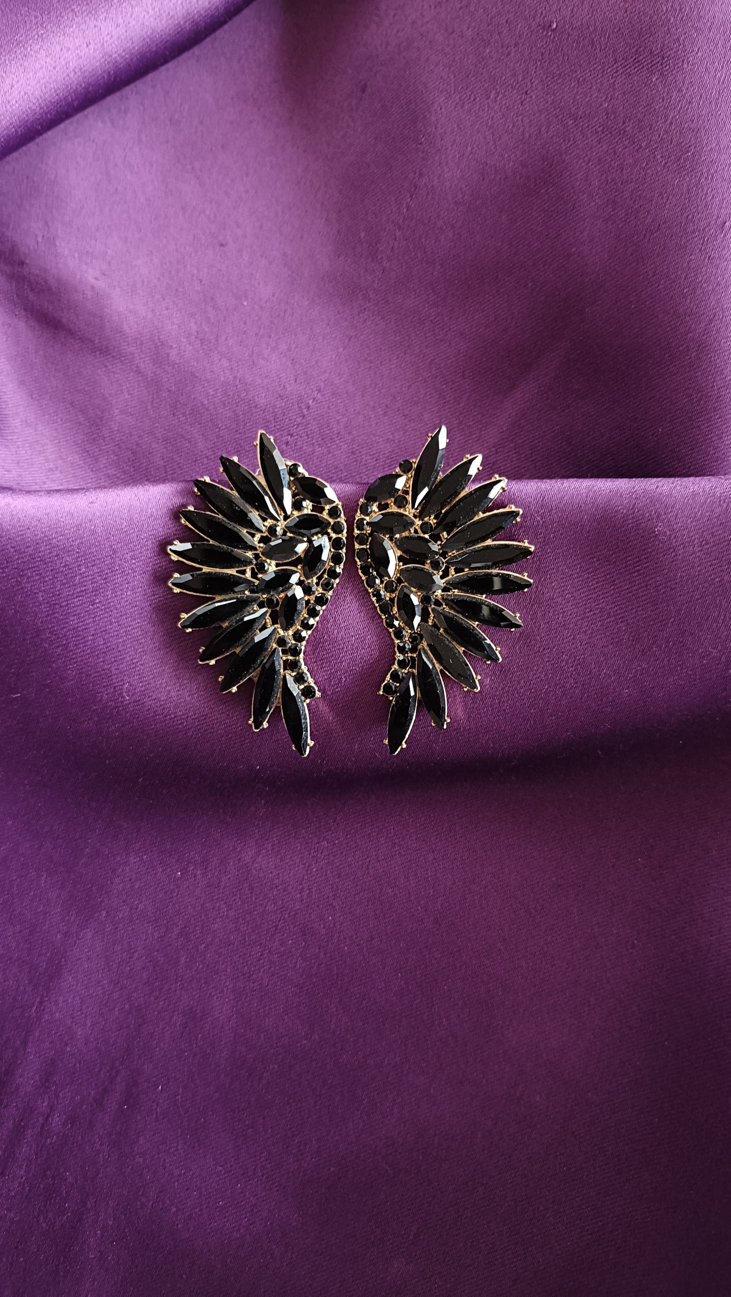Black Marquise Crystal Wing Ear Cuff Earrings