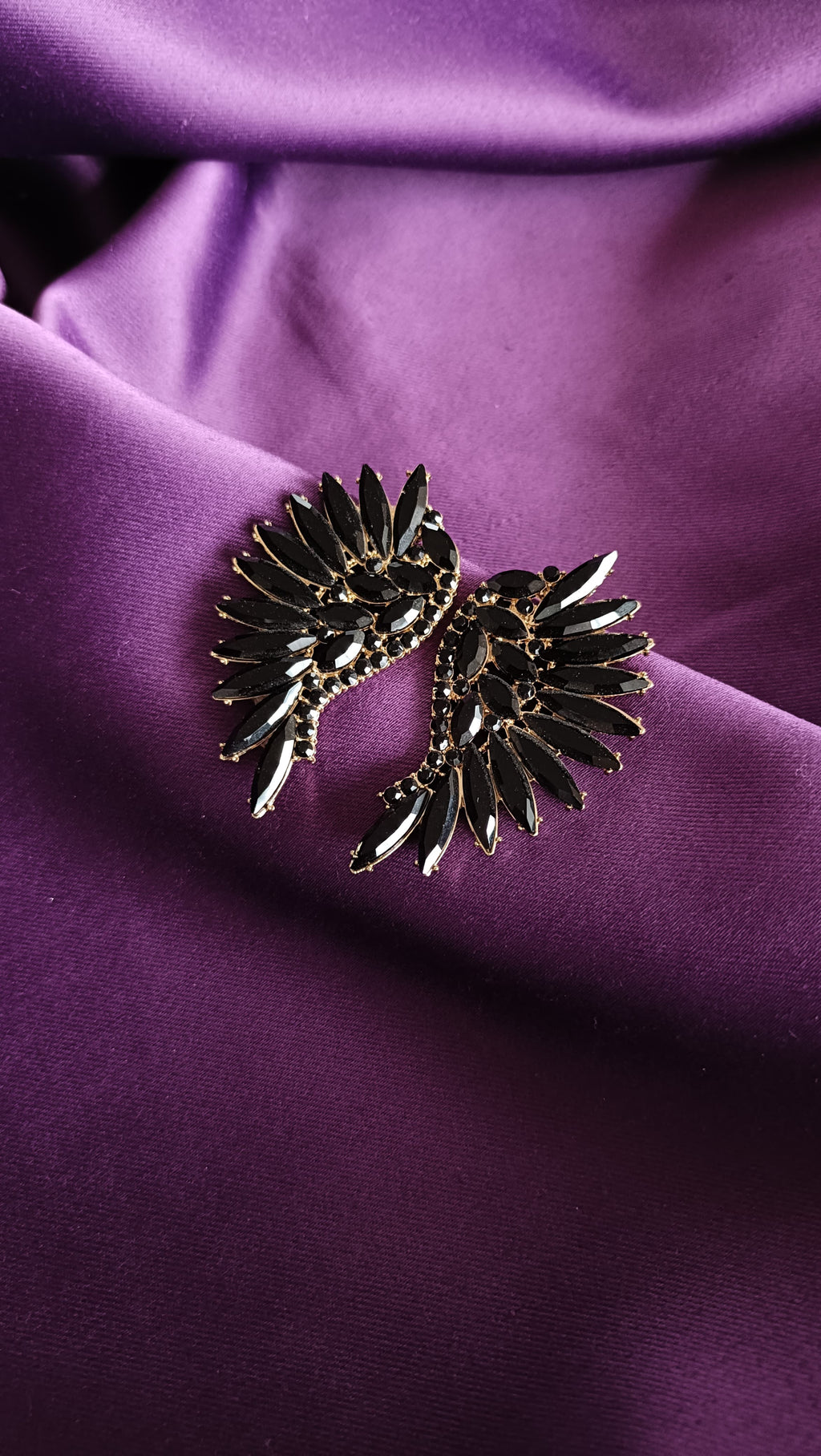 Black Marquise Crystal Wing Ear Cuff Earrings