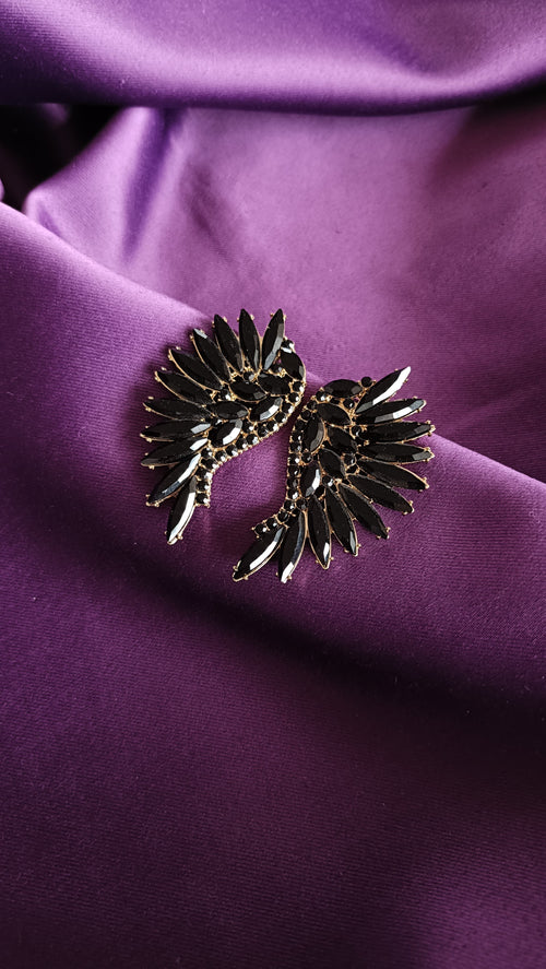 Black Marquise Crystal Wing Ear Cuff Earrings