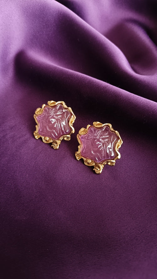 Amethyst Baroque Gold Stud Earrings