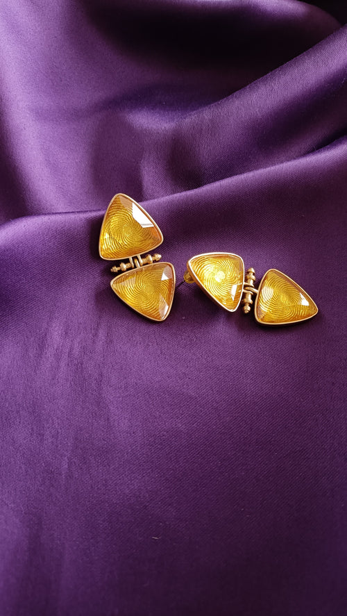 Double Triangle Swirl Enamel Gold Drop Earrings