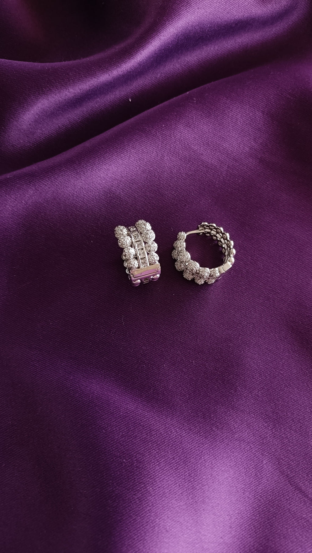 Triple-Row Pavé Dome Huggie Hoop Earrings