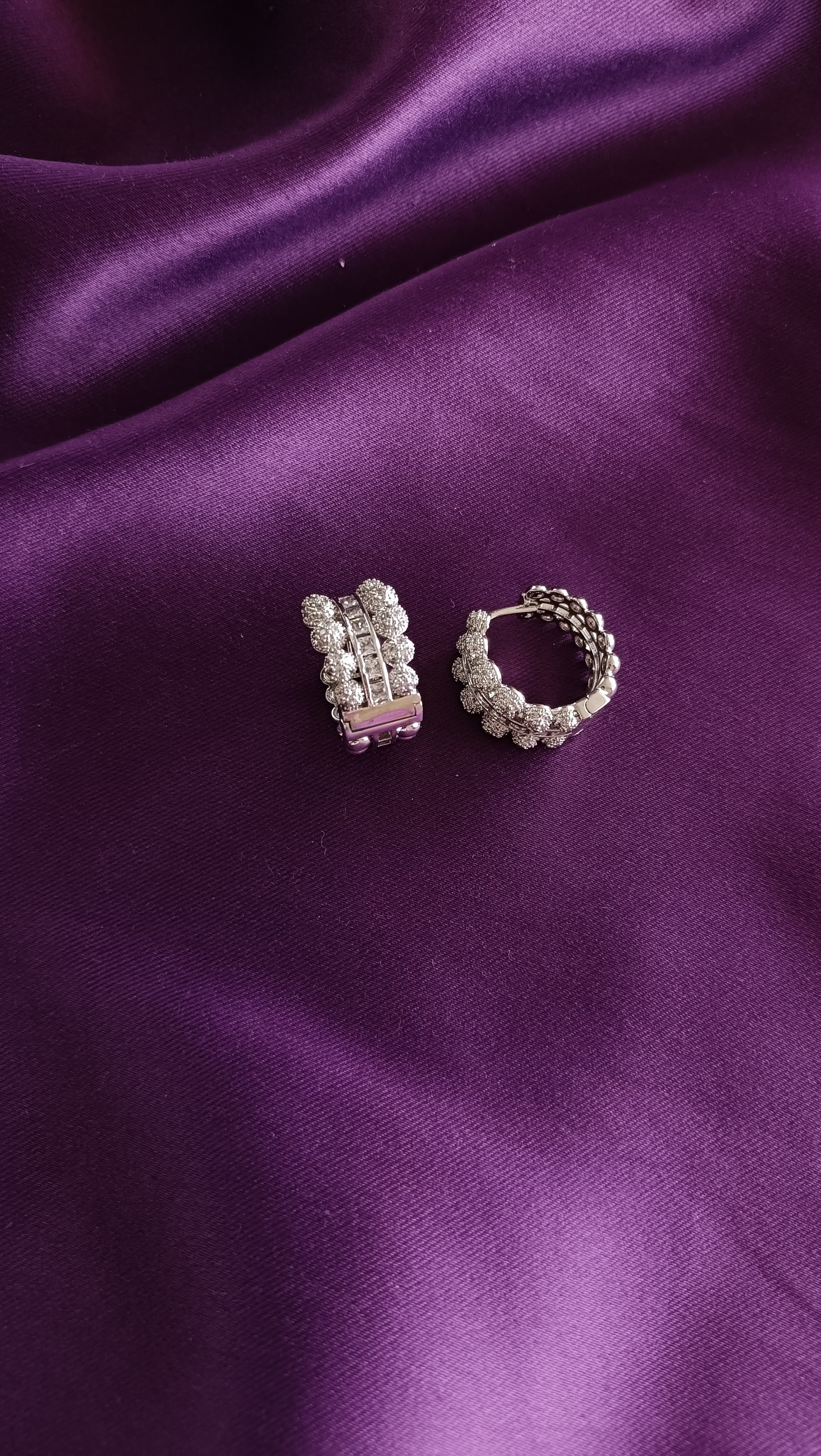Triple-Row Pavé Dome Huggie Hoop Earrings