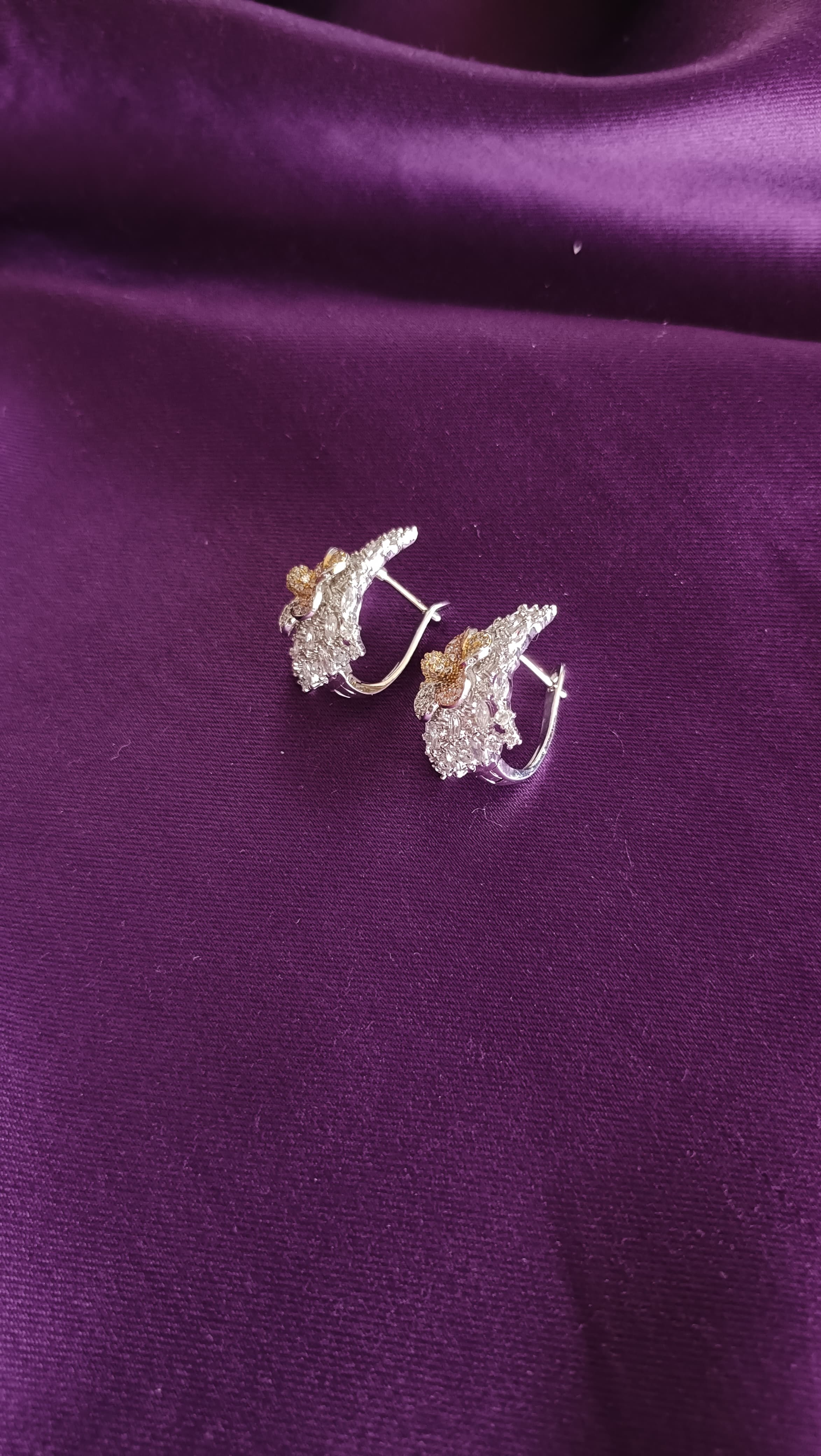 Gold Floral Pavé Rectangle Stud Earrings
