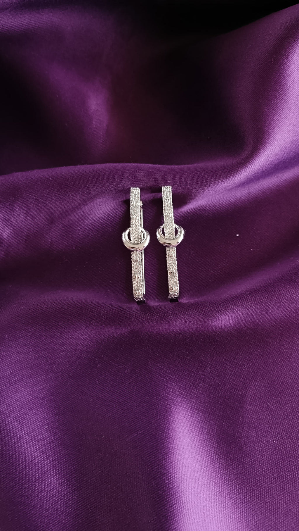 Pavé Huggie with Crystal Bar Drop Earrings