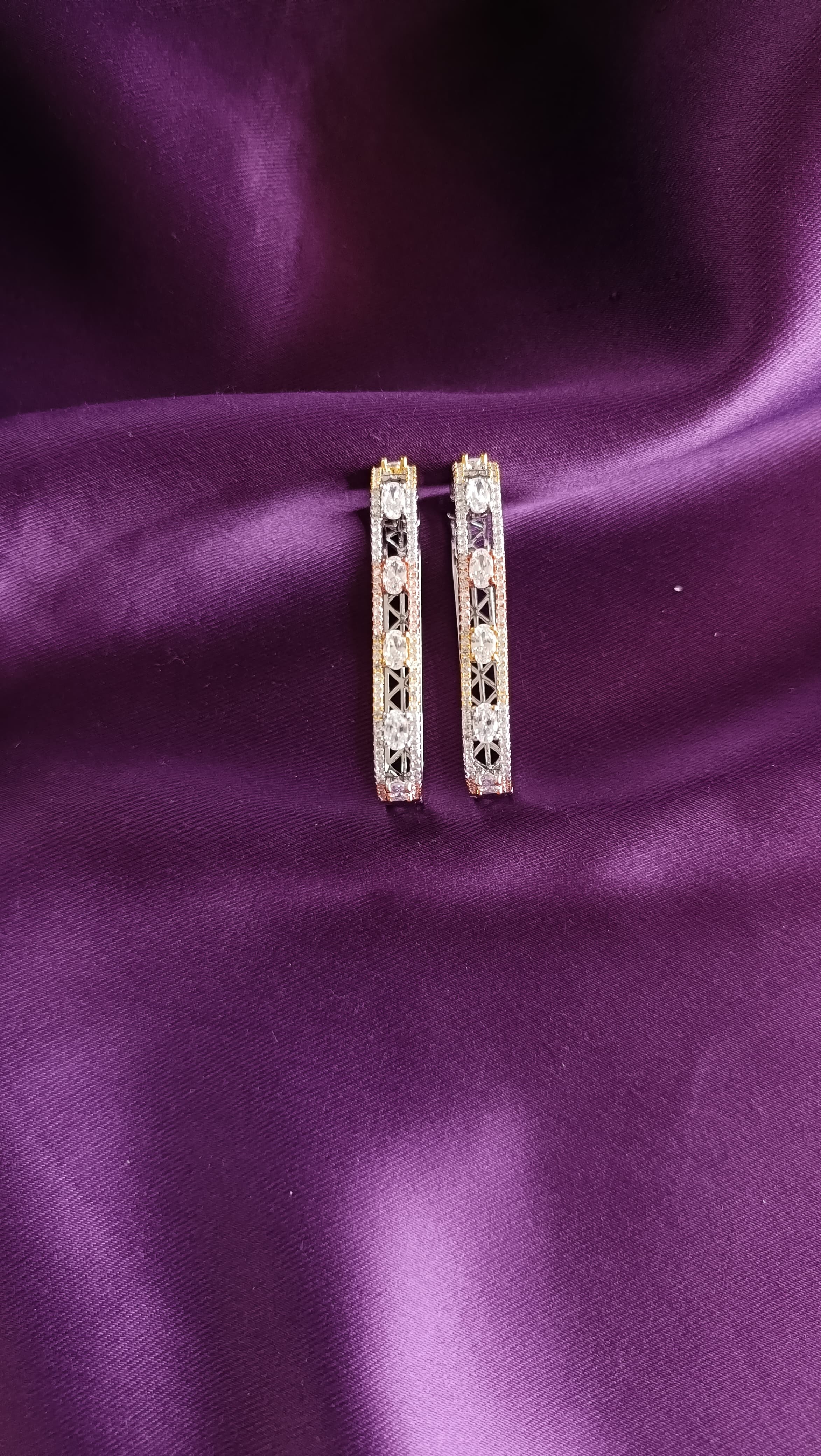Oval Solitaire Open Rectangle Hoop Earrings