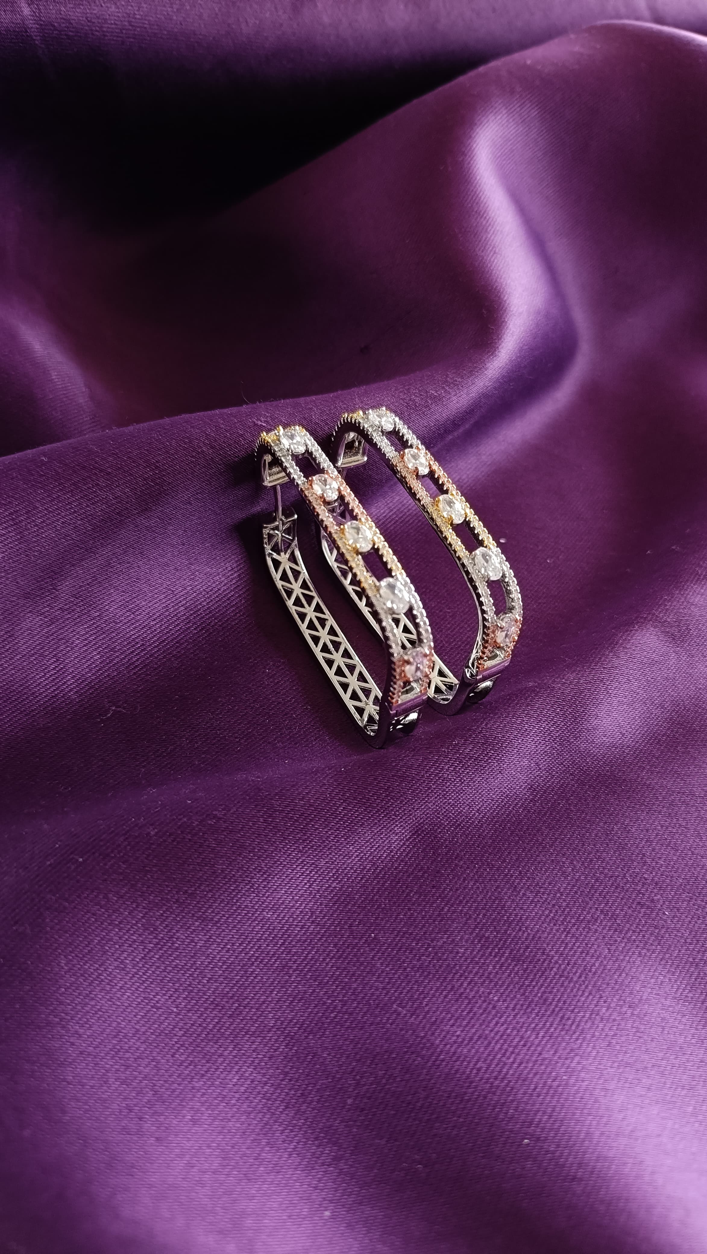 Oval Solitaire Open Rectangle Hoop Earrings