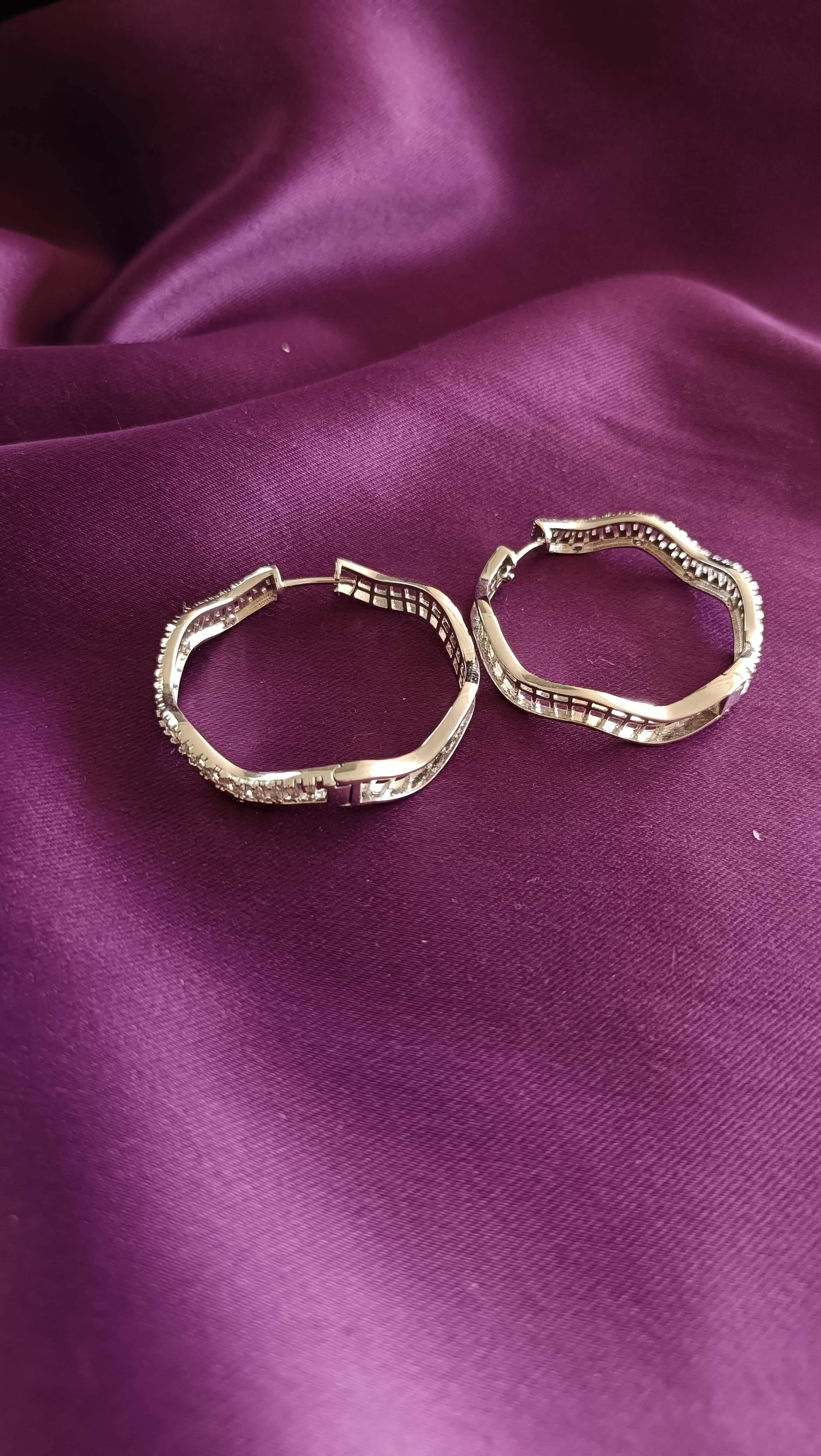 Baguette Crystal Wave Hoop Earrings