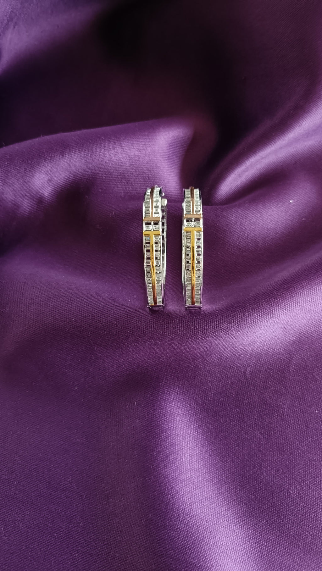 Two-Tone Baguette Channel Hoop Earrings