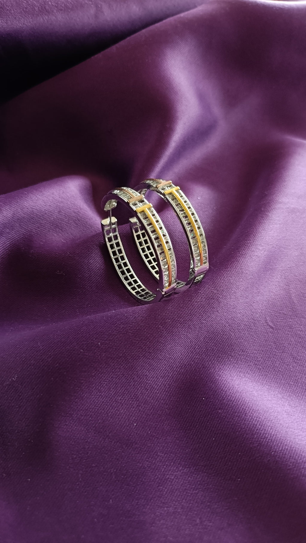 Two-Tone Baguette Channel Hoop Earrings