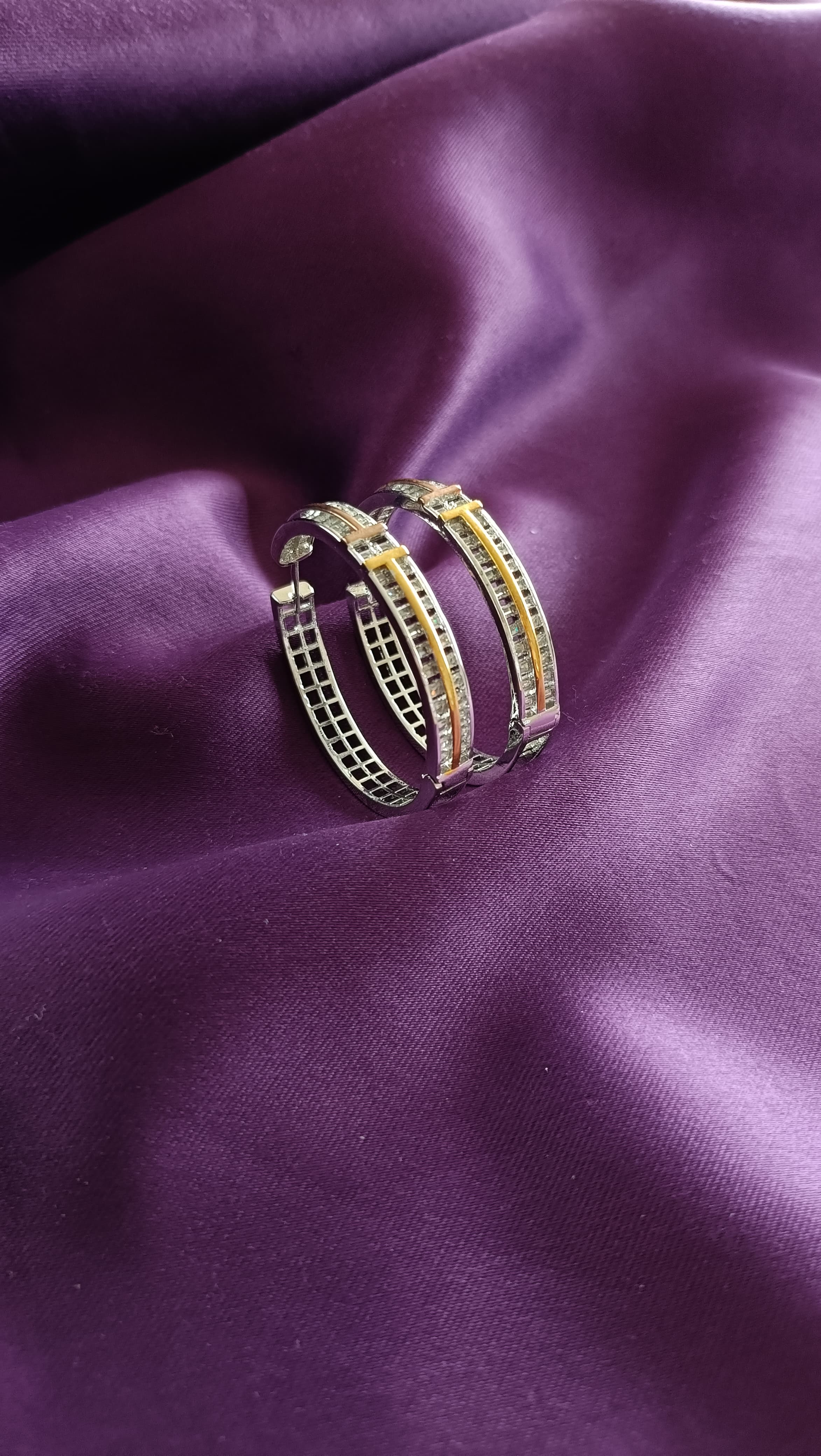 Two-Tone Baguette Channel Hoop Earrings