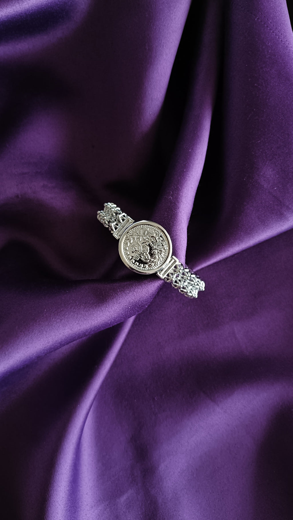 Silver Plated Coin Medallion Chain Bracelet