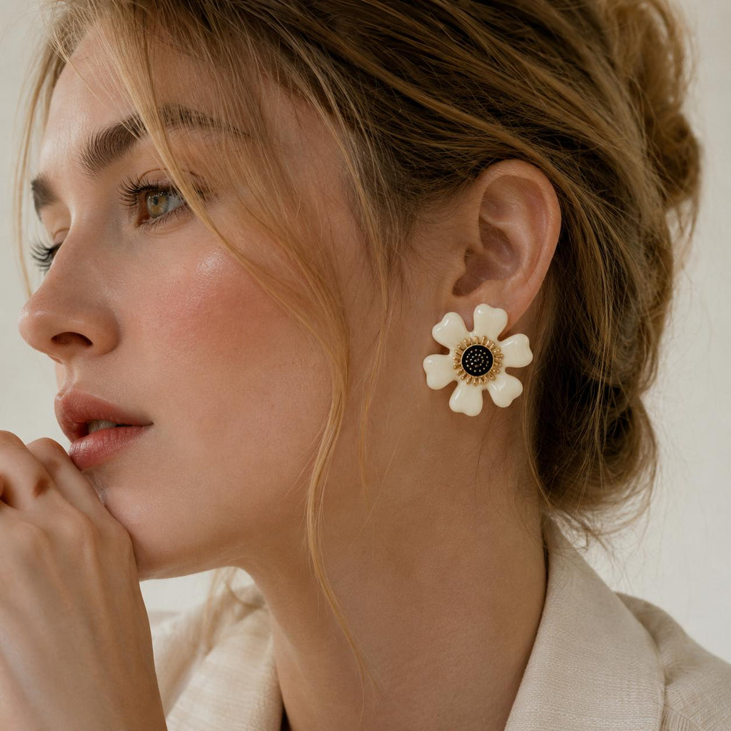 Ivory Bloom Floral Stud Earrings