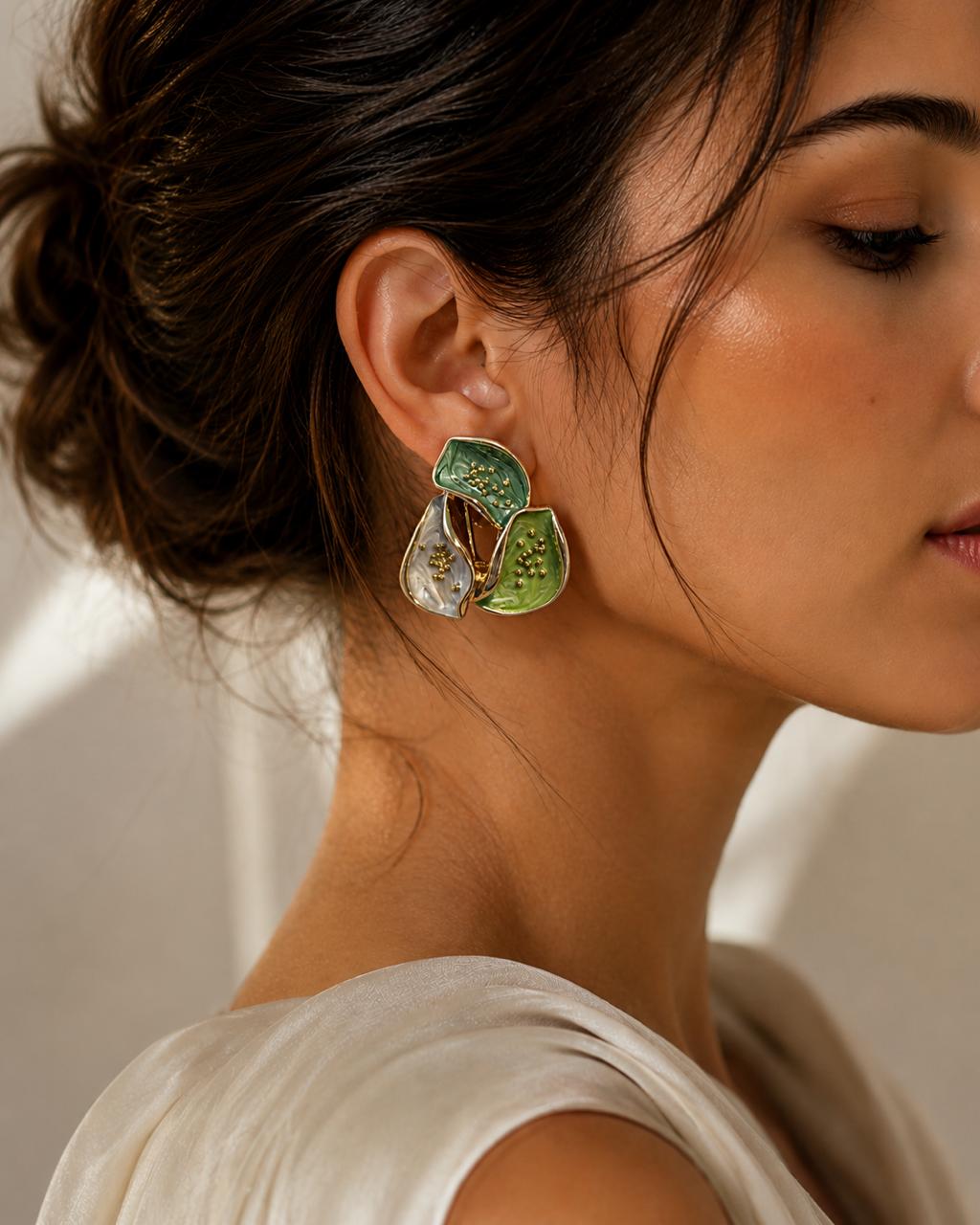 Verdure Leaf Enamel Earrings