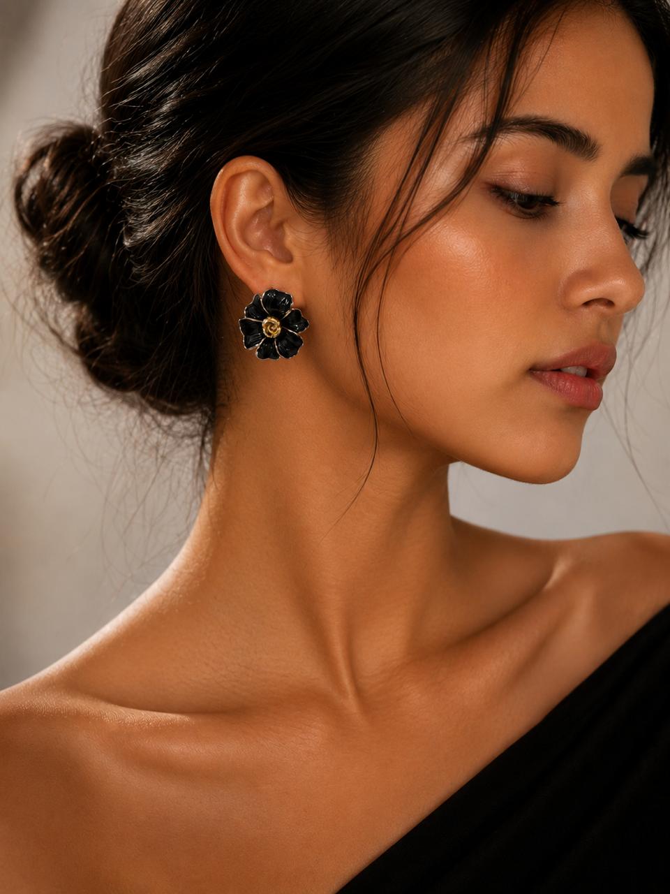 Noir Bloom Black Floral Earrings