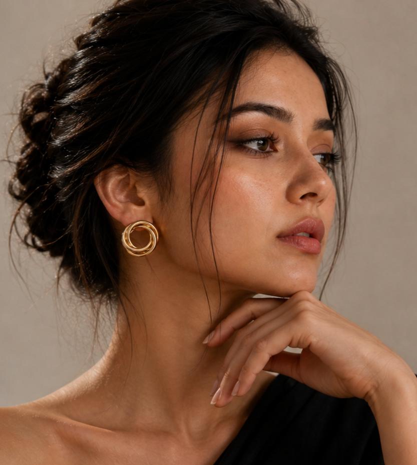 Gold Orbit Swirl Stud Earrings