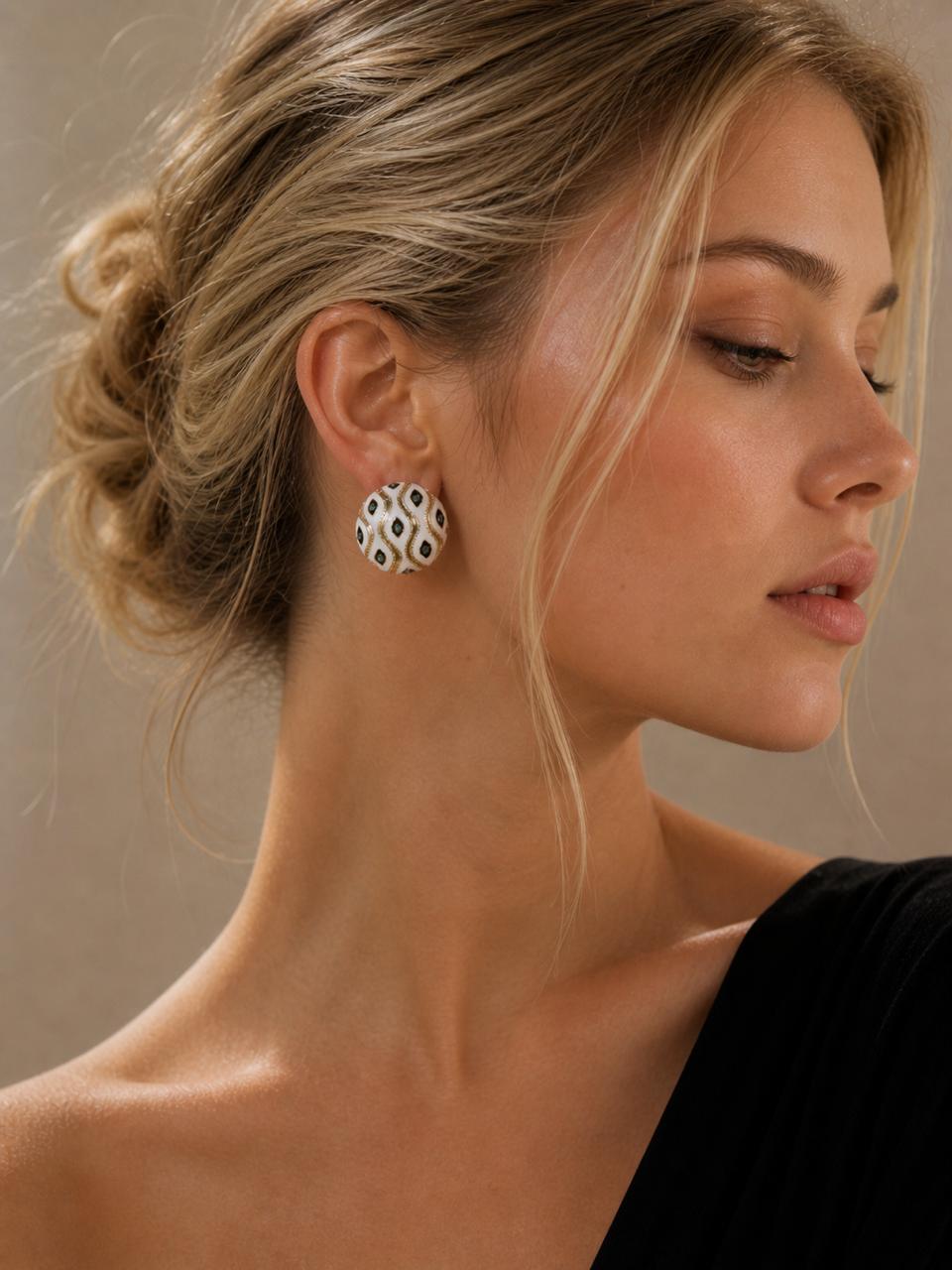 Ivory Lattice Dome Stud Earrings