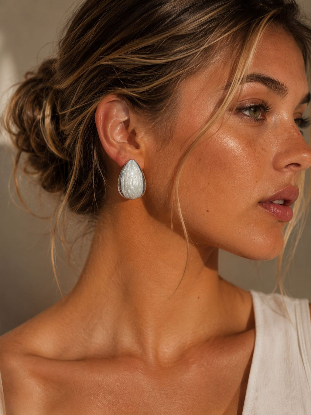 Silver Teardrop Textured Stud Earrings