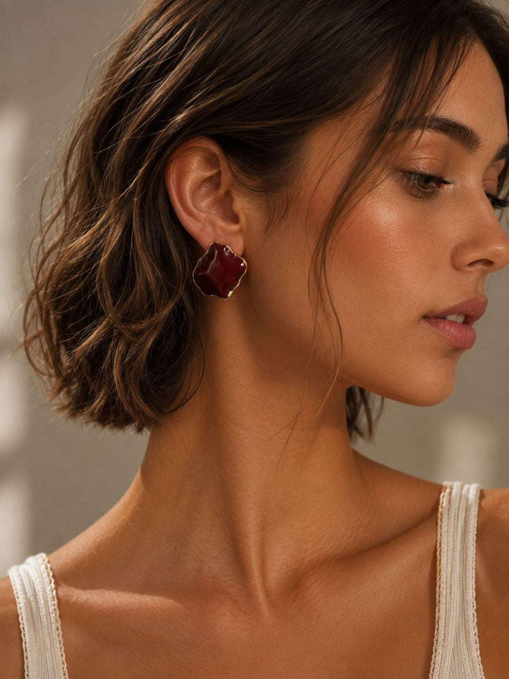 Crimson Enamel Stud Earrings