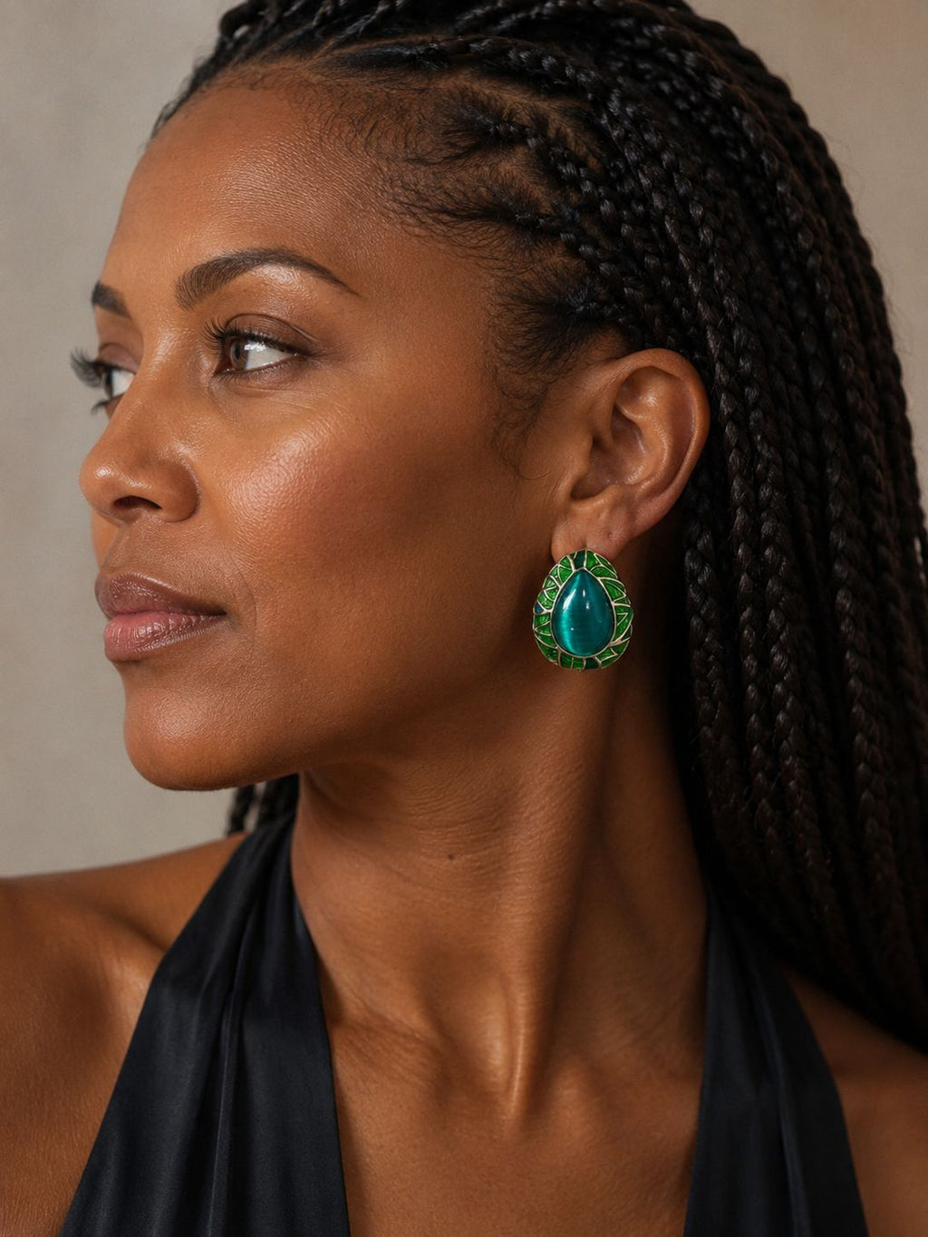 Emerald Mosaic Teardrop Stud Earrings