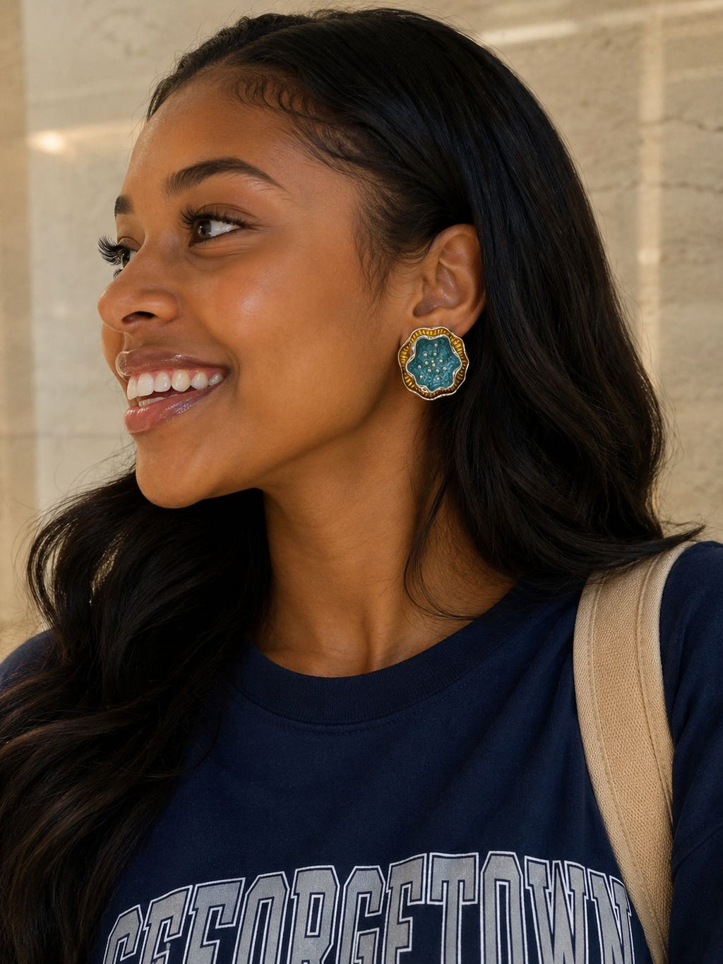Teal Crystal Star Stud Earrings