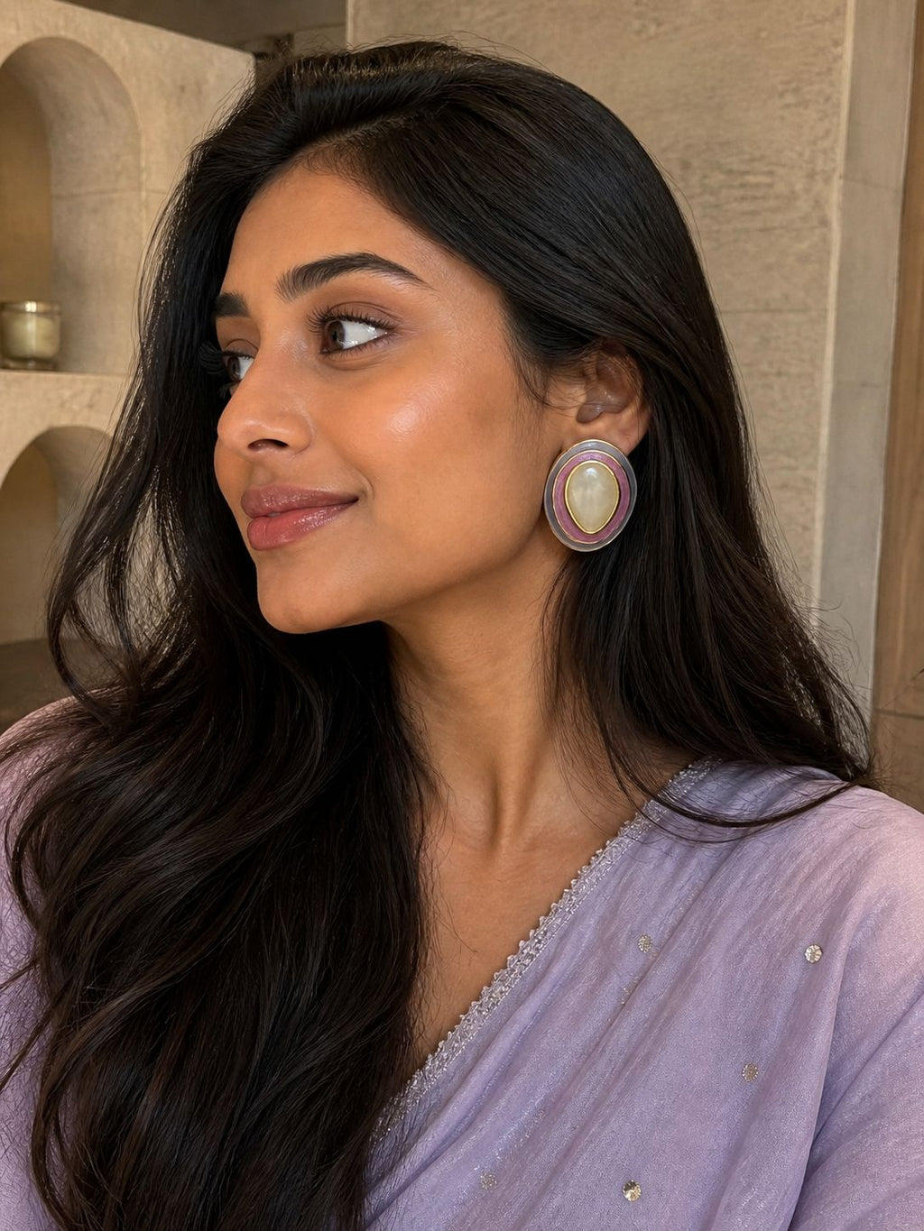 Lavender Halo Pearl Stud Earrings
