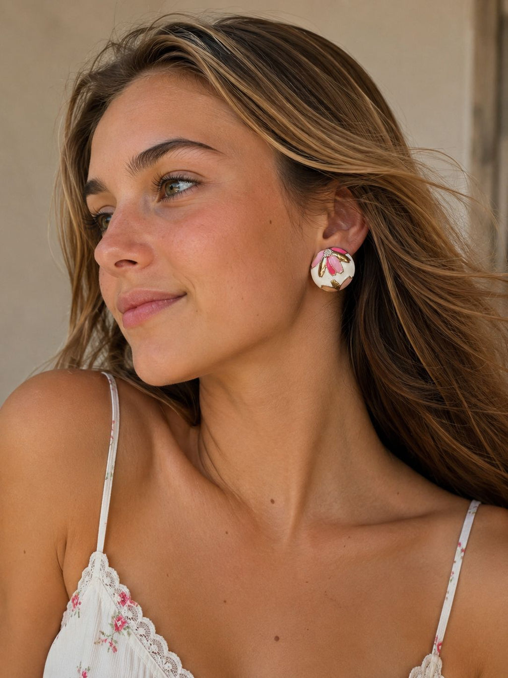 Meadow Floral Print Dome Stud Earrings