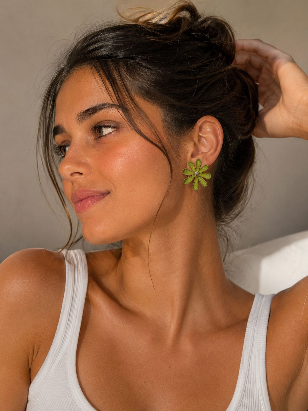 Olive Daisy Enamel Stud Earrings