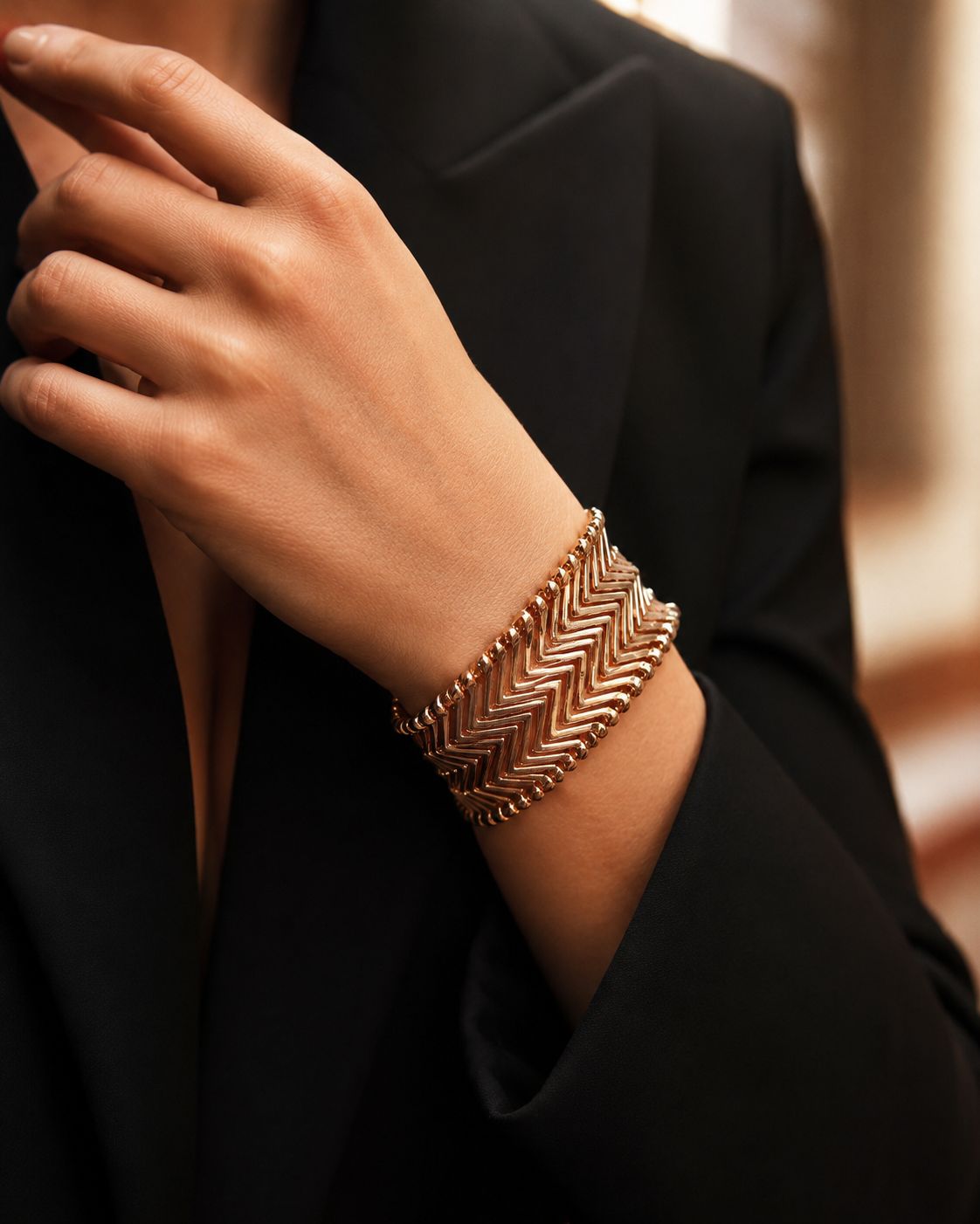 Gold Plated Chevron Weave Stretch Bracelet