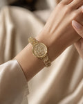 Gold Plated Floral Coin Medallion Chain Bracelet